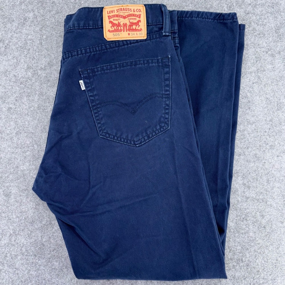 Levis 505 Regular Fit Navy Blue Straight Leg Pants Mens 34x30 00505-1302